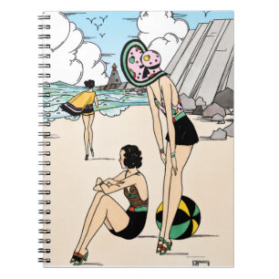Vintage Art Deco Beach Illustration 1920s Coastal Notebook