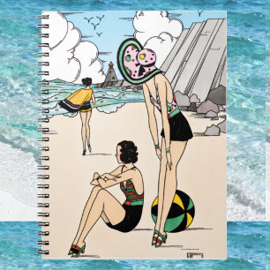 Vintage Art Deco Beach Illustration 1920s Coastal Notebook