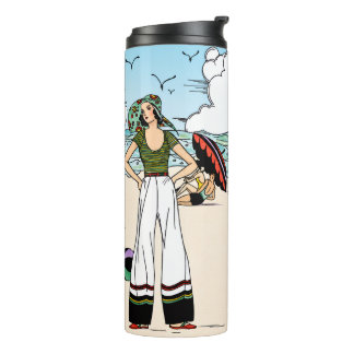 Vintage Art Deco Beach Illustration 1920s Coastal Thermal Tumbler