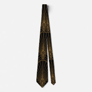 Vintage Art Deco Black and Gold Tie