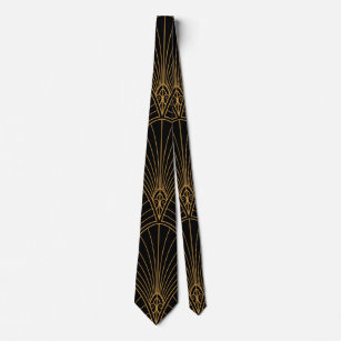Vintage Art Deco Black and Gold  Tie