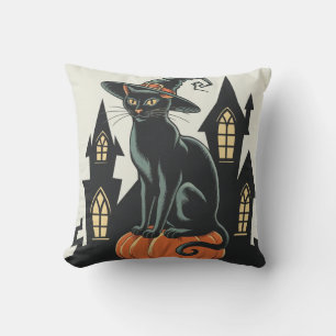 Vintage Art Deco Black Cat 2024 Throw Pillow