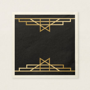 Vintage Art Deco  Black Gold Gatsby Wedding Party Napkin