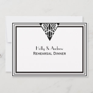 Vintage Art Deco Blk Wht Frame #1 H Rehearsal Din Invitation