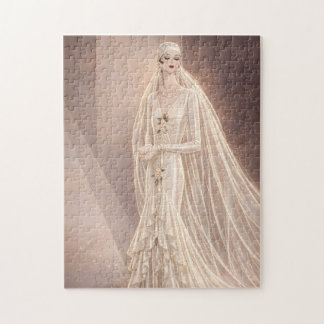 Vintage Art Deco Bridal Fashion Illustration Jigsaw Puzzle