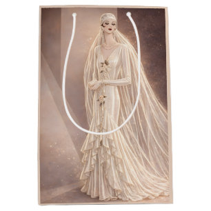 Vintage Art Deco Bridal Fashion Illustration Medium Gift Bag
