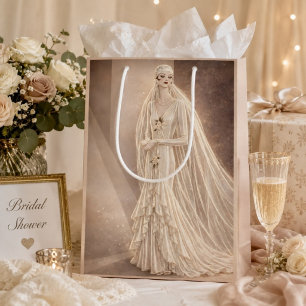 Vintage Art Deco Bridal Fashion Illustration Medium Gift Bag