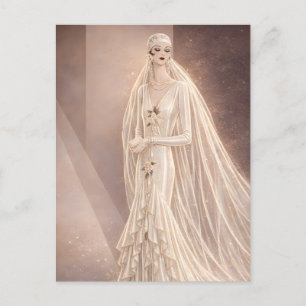 Vintage Art Deco Bridal Fashion Illustration  Postcard