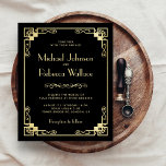 Vintage Art Deco Budget Black Wedding Invitation<br><div class="desc">Amaze your guests with this elegant wedding invitation featuring a lovely art deco border with light gold typography. Simply add your event details on this easy-to-use template to make it a one-of-a-kind invitation.</div>