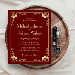 Vintage Art Deco Budget Red Wedding Invitation<br><div class="desc">Amaze your guests with this elegant wedding invitation featuring a lovely art deco border with light gold typography. Simply add your event details on this easy-to-use template to make it a one-of-a-kind invitation.</div>