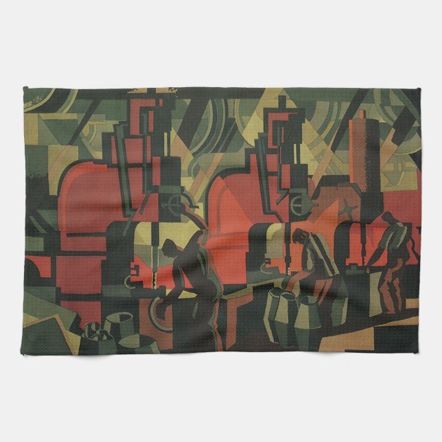 Vintage Art Deco Business Industrial Manufacturing Kitchen Towel (Horizontal)