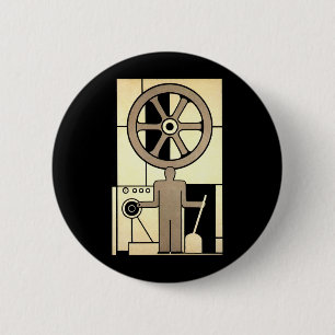 Vintage Art Deco Business Wheel and Machine Worker 2 Inch Round Button