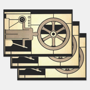 Vintage Art Deco Business Wheel and Machine Worker Wrapping Paper Sheet