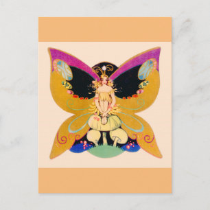 Vintage Art deco butterfly fairy Postcard