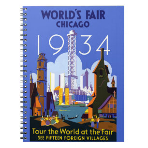 Vintage Art Deco Chicago 1934 World's Fair Poster Notebook