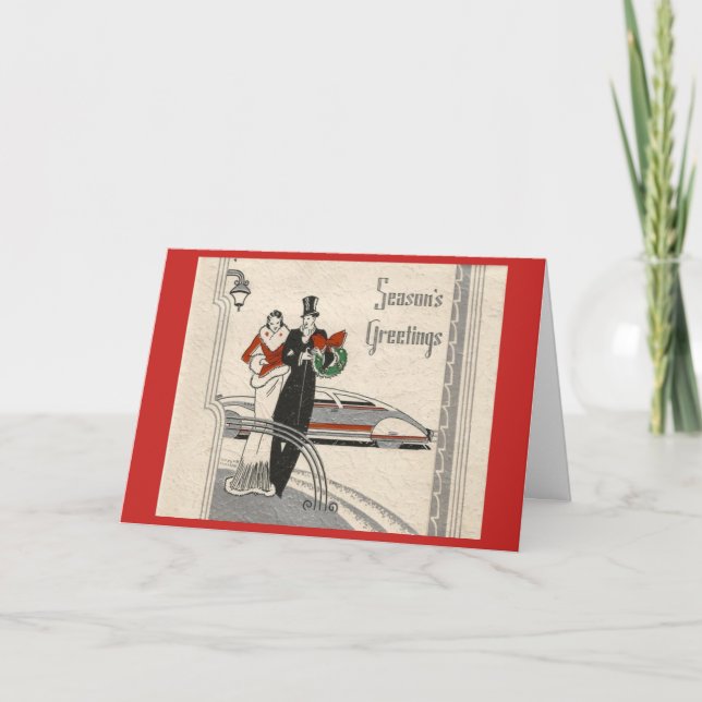 Vintage Art Deco Christmas Couple, Holiday Card (Front)