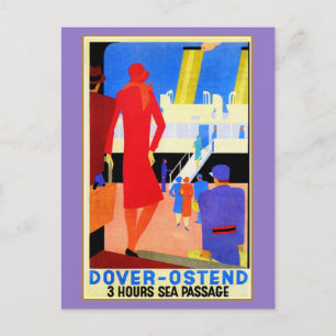 Vintage art deco Dover Ostend North Sea Ferry ad Postcard