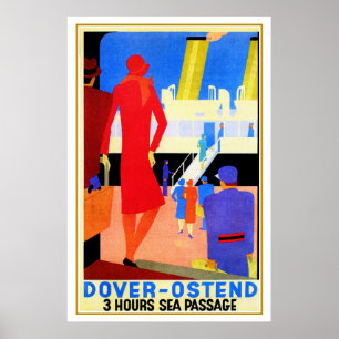Vintage art deco Dover Ostend North Sea Ferry ad Poster