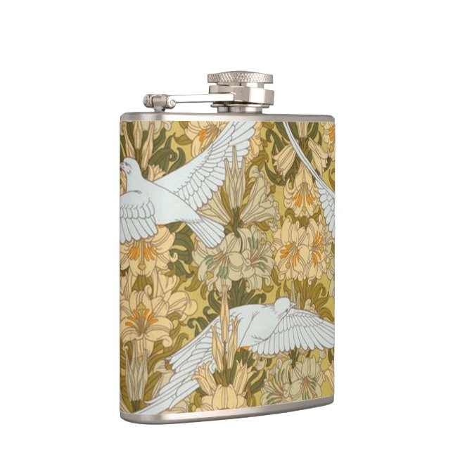 Vintage Art Deco Doves and Flowers Hip Flask (Right)