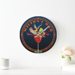 Vintage Art Deco Drink Advertisement Pub or Bar Large Clock<br><div class="desc">This is a digitally enhanced print derived from an antique ca. 1929 art nouveau or art deco style drink advertisement. It features a woman holding a glass and bottle falling into a full wine glass. You can easily personalize the text and customize the background colour with this template.</div>