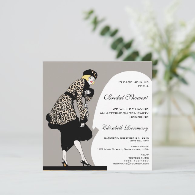 Vintage Art Deco Fashion Show Bridal Shower Invitation (Standing Front)