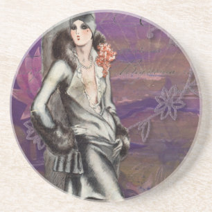 Vintage Art Deco Flapper Lady Design Coaster