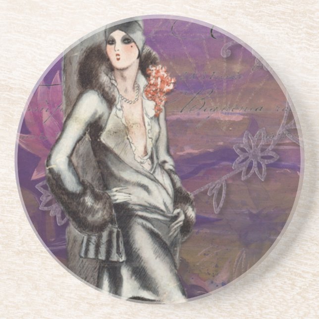 Vintage Art Deco Flapper Lady Design Coaster (Front)