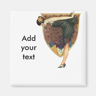 Vintage Art Deco Flapper with Peacock Magnet