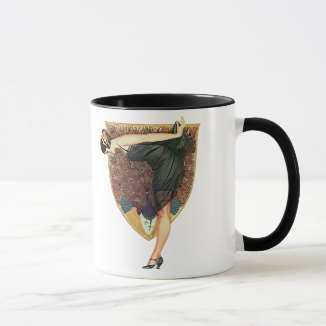 Vintage Art Deco Flapper with Peacock  Mug (Right)
