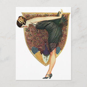 Vintage Art Deco Flapper with Peacock Postcard