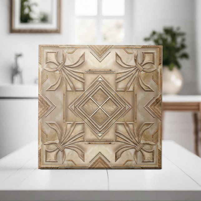 Vintage Art Deco Fleur-de-lis - Travertine Marble Tile (Creator Uploaded)