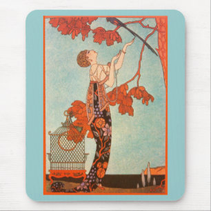 Vintage Art Deco, Flighty Bird by George Barbier Mouse Pad