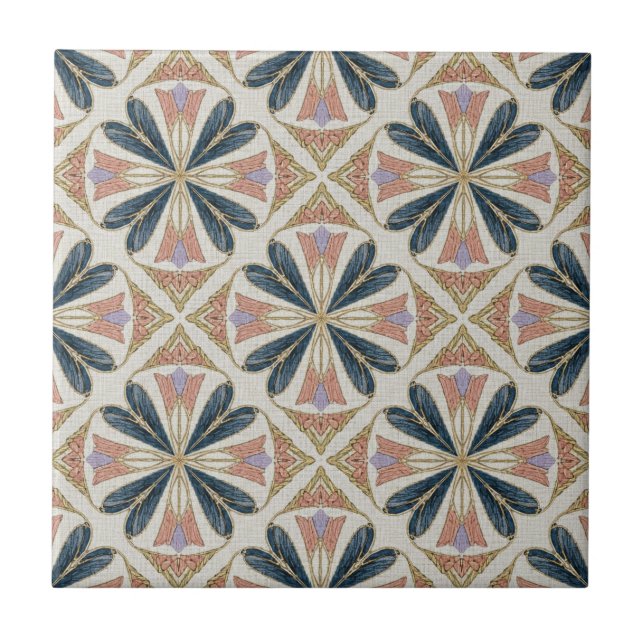 Vintage Art Deco Floral Geometric Pattern Tile (Front)