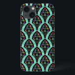 Vintage Art Deco Flower Fan Mosaic iPhone 13 Case<br><div class="desc">A vintage, art deco inspired fan shaped pattern with colourful flowers on black with a mint green, faintly geometric background. Inspired by the roaring twenties / Gatsby. A classic, pretty, modern floral design for anyone who likes the 20's / an antique feel.</div>