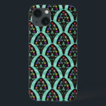 Vintage Art Deco Flower Fan Mosaic iPhone 13 Case<br><div class="desc">A vintage, art deco inspired fan shaped pattern with colourful flowers on black with a mint green, faintly geometric background. Inspired by the roaring twenties / Gatsby. A classic, pretty, modern floral design for anyone who likes the 20's / an antique feel.</div>
