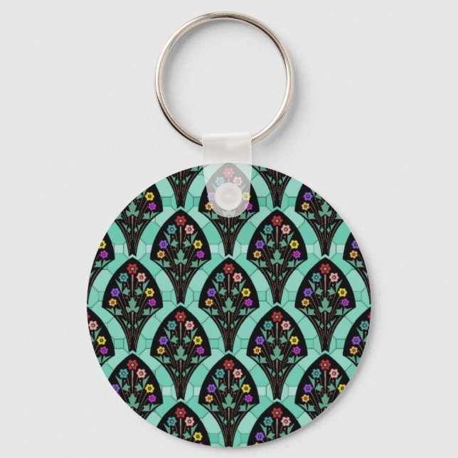 Vintage Art Deco Flower Fan Mosaic Keychain (Front)