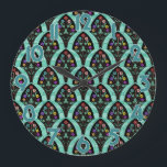 Vintage Art Deco Flower Fan Mosaic Large Clock<br><div class="desc">A vintage, art deco inspired fan shaped pattern with colourful flowers on black with a mint green, faintly geometric background. Inspired by the roaring twenties / Gatsby. A classic, pretty, modern floral design for anyone who likes the 20's / an antique feel. Clock numbers are blue-green with a white outline....</div>