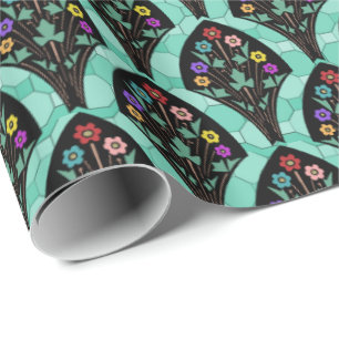 Vintage Art Deco Flower Fan Mosaic Wrapping Paper