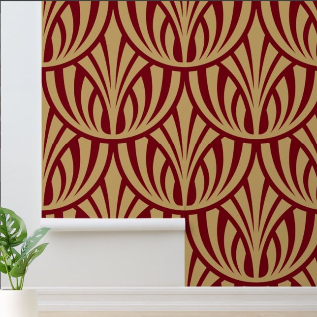Vintage Art Deco Foliage Fish Scale Pattern Wallpaper (Creator Uploaded)