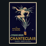 Vintage Art Deco French Wine Ad Poster<br><div class="desc">A reproduction print of a 1910s Art Deco poster promoting wine brand " Chanteclair ". Very rare,  expertly restored.</div>