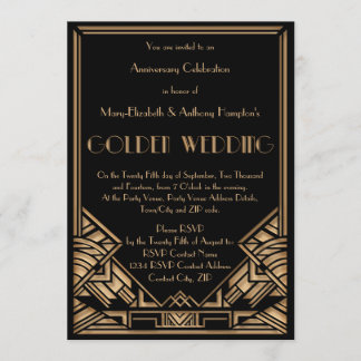 Vintage Art Deco Gatsby Golden Wedding Anniversary Invitation