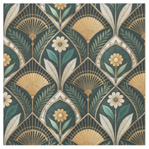 Vintage Art Deco Gilded Botanical Floral Pattern Fabric