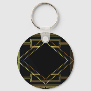 vintage art deco gold and black pattern geometric keychain