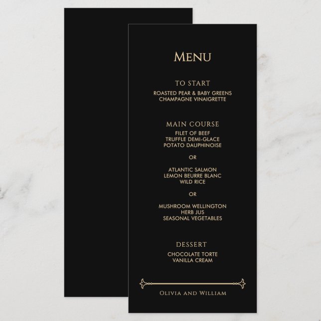 Vintage Art Deco Gold Frame Wedding Menu (Front/Back)