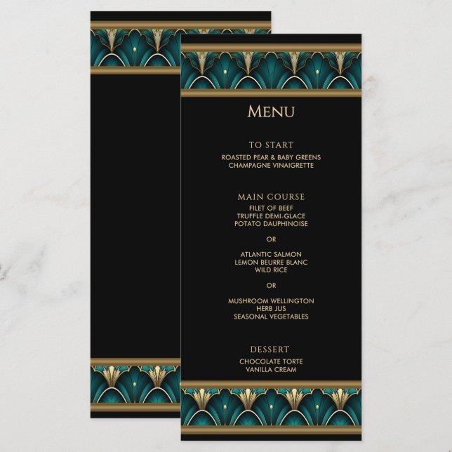 Vintage Art Deco Gold Frame Wedding Menu (Front/Back)