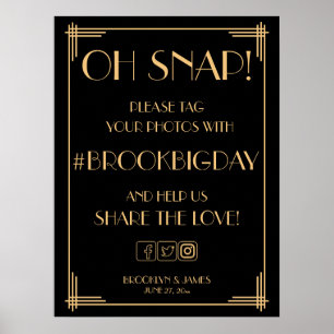 Vintage Art Deco Gold Gatsby Hashtag Sign 18x24