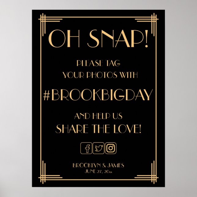 Vintage Art Deco Gold Gatsby Hashtag Sign 18x24 (Front)