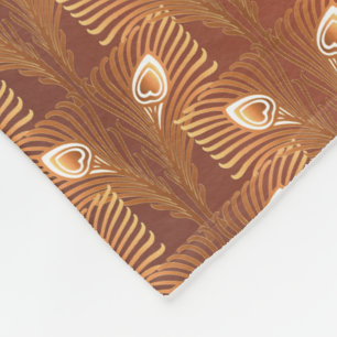 Vintage art deco gold peacock feather pattern fleece blanket