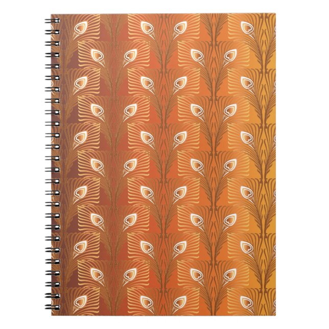 Vintage art deco gold peacock feather pattern notebook (Front)