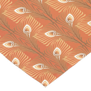 Vintage art deco gold peacock feather pattern short table runner